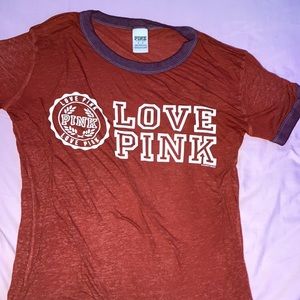 Red shirt sleeve pink top